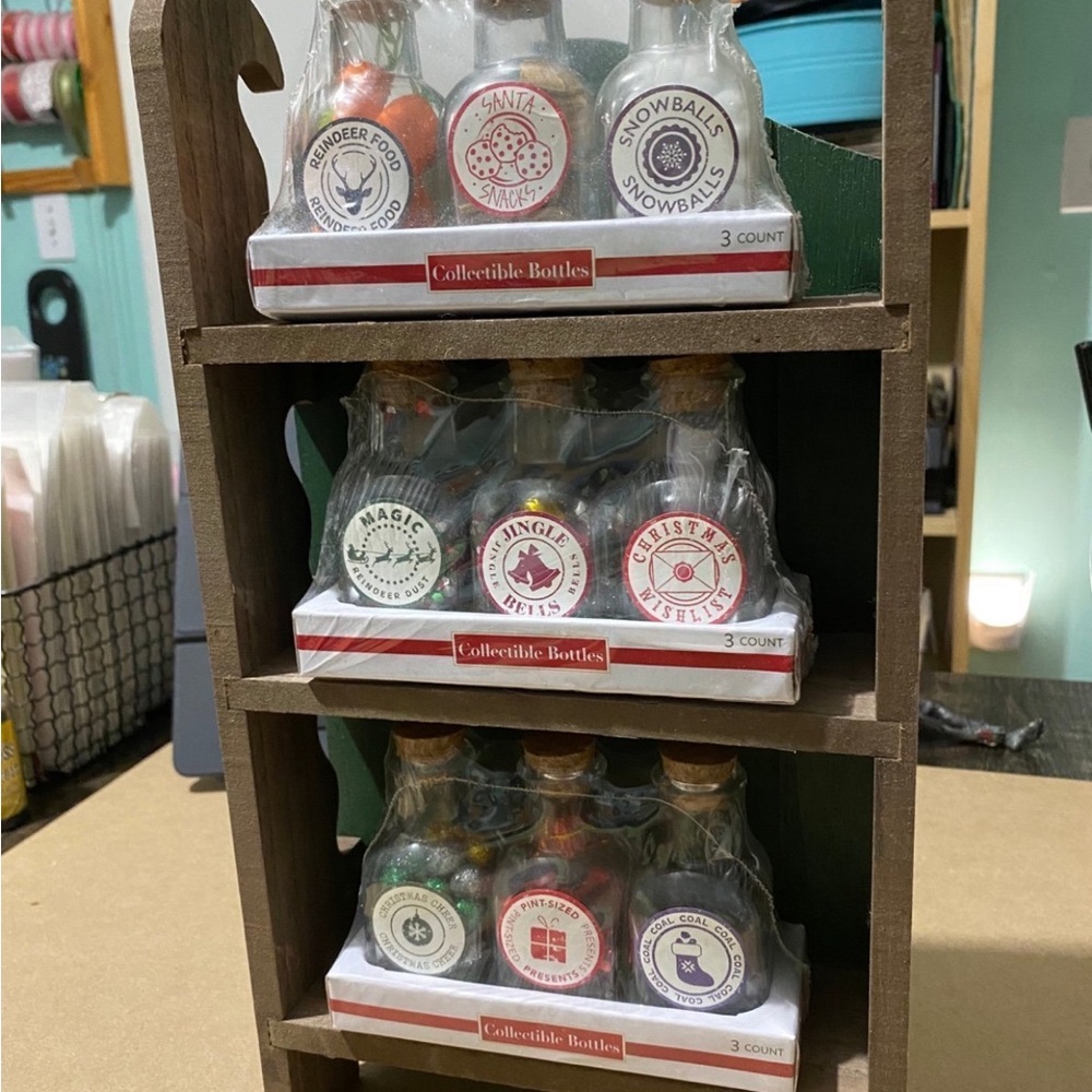 Collectible Holiday Bottles Set & Little Shelf